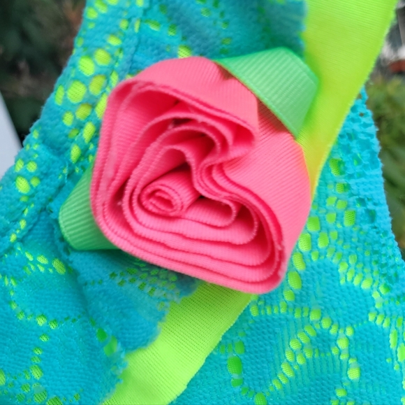 Girls Bright Neon Lace Dress - Picture 3 of 7